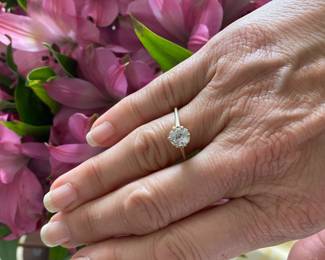 1 Carat 6.5mm old mine cut diamond ring on Art Deco original 14kt green gold setting - Clarity SI3 - small feather in stone - $2,450 