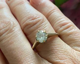 1 Carat 6.5mm old mine cut diamond ring on Art Deco original 14kt green gold setting - Clarity SI3 - small feather in stone - $2,450 