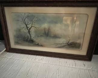 $150 - Watercolor Lake at Dawn M.Degraff 34x20 