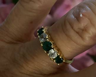 $150 - 14kt Emerald & CZ ring - SZ 5 1/2-6