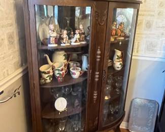 $550 Antique Corner Oak Cabinet Bombe doors 22 D x 44W x 58 D