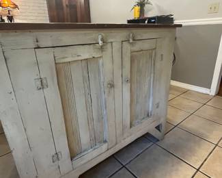 $350 kitchen island wood cream color  wood top, great spices or vitamins storage on each side. 42x28x35
