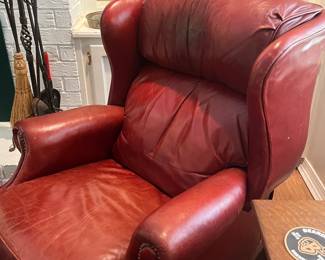 $300 Bradington Young red leather wing back chair 39D 33W 41T