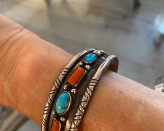 $250 - Signed F. Thompson sterling cuff Navajo bracelet 