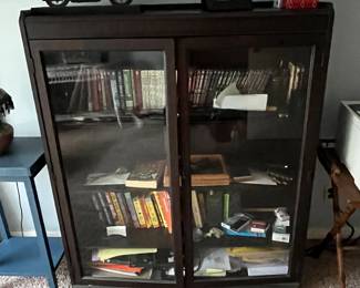 $250 Glass/ wood bookcase 4 shelves 43W x 15D x 51T