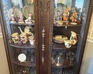 $550 Antique Corner Oak Cabinet Bombe doors 22 D x 44W x 58 D