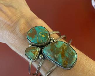 $200 Navajo Bracelet cuff 2 1/2 diameter 3 large turquoises.