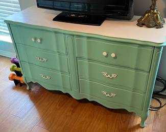 $196 Turquoise dresser w/6 drawers 50 X 17 X 31....w/1 drawer chest 27 X 16 X 25