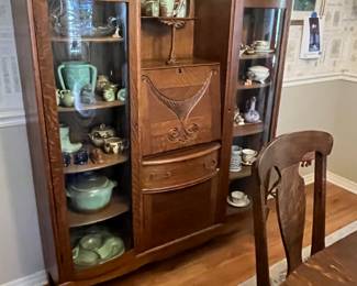 $695 - 1890’s Double oak bookcase/ secretary/ cabinet 51 W x 12 D x 69 H