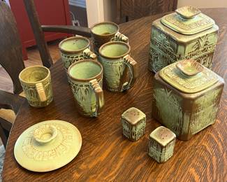 $120 Frankoma Aztec Prairie Green 2 canisters and more sold as a lot