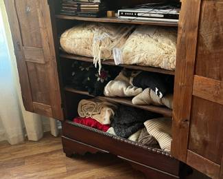 $750 Diminutive cabinet with 4 shelves hand made pegged construction 43 X 16 X 62 -Primitive fabulous!