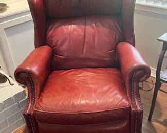 $300 Bradington Young red leather wing back chair 39D 33W 41T