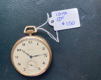 $150 -1919 Waltham GF open face pocket watch - runs -  