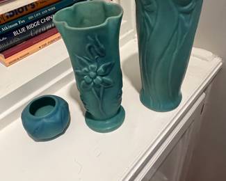 $146 Van Briggle Arts and Ming turquoise vase (largest) 4 1/2 x 9 1/2.  
$96 Van Briggle turquoise vase (Middle) 4” x 8” 
and $36 Van Briggle turquoise vase (smallest) 3 1/2 x 2”