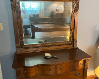 $1350 Victorian dresser 28 X 21 X 82 together with dry sink towel holder 36 X 17 X 80 with swivel mirror - 