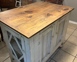 $350 kitchen island wood cream color/ wood top, great spices or vitamins storage on each side. 42x28x35