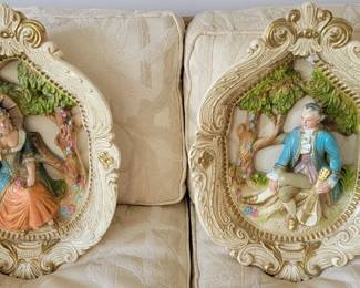 pair of vintage chalk ware plaques