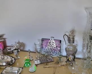 silver plate, crystal lamp pair