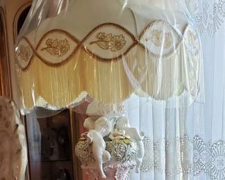 vintage cherub Italian lamp with silk shade