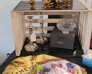 bohemian amber carafe with 6 cordial glasses