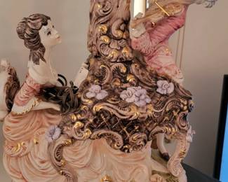 vintage Victorian Italian porcelain/ Capodimonte chandelier table lamp pair