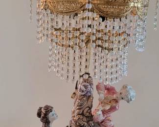 Vintage Italian porcelain/Capodimonte chandelier table lamp pair
