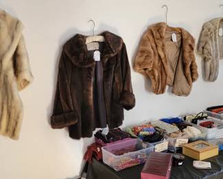 Vintage furs, vintage ladies gloves, handbags