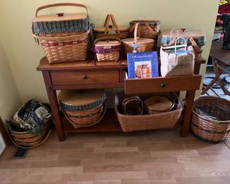 Oak sofa table, Longaberger baskets