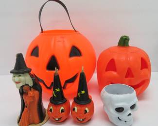 Vintage Halloween decorations and Gurley candles