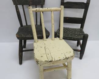 Three lovely miniature wooden chairs