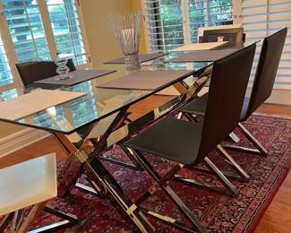 Axis Dining Table (chrome & Glass)  6 leather chairs