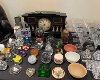 mantle clock & paper weights