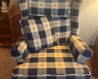 Pair of upholstered chairs and 1 foot rest. Chairs $55/ea, footrest $35