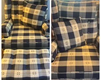  Pair of upholstered chairs and 1 foot rest. Chairs $55/ea, footrest $35