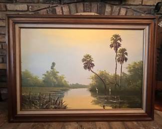 3 of 3: Original painting by the leader and founder of the group of African American Florida Artists known as Highwaymen, Harold Newton.  Signed 24 x 36 painting on canvas board.  To be auctioned during the estate sale. Current bud: $6,600