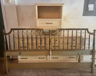 King headboard with split twin metal frame $75