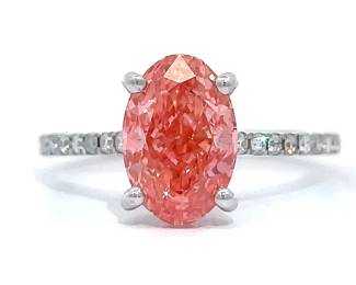 VERY RARE! 2.60 Carat Pink Diamond with White Diamonds in 18k White Gold w/ IGI Report