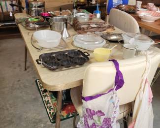 50's table, aprons, kitchen items