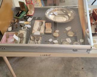 Pocket watches,  silver bowl,  silver baby utensils 