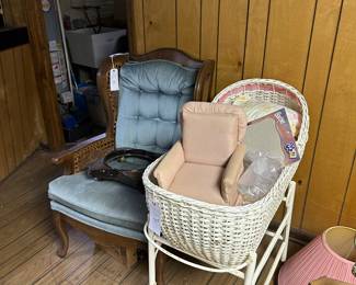 Vintage Accent Chair, Wicker Bassinet 