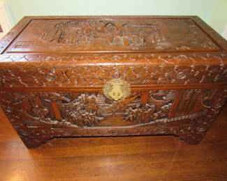 1950s Chinese Camphor Wood Chest All original tags/badge - George Zee & Co, Kowloon Hong Kong, 1958