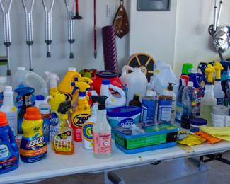 Various house cleaning supplies 