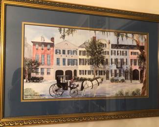 1985 Watercolor of Rainbow Row Charleston SC by Betty Schwark 