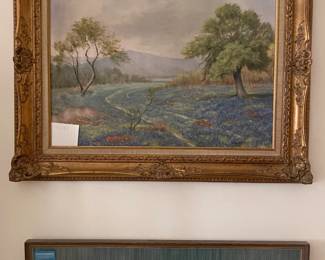 Vagliani bluebonnets painting, hand embroidery decor