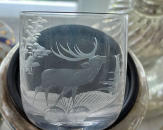 Set of 6 crystal elk / stag glasses