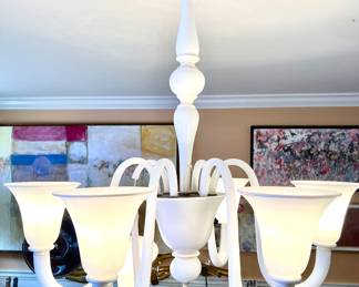 35. 6 Light Glass Chandelier (30" x 4") (as is)