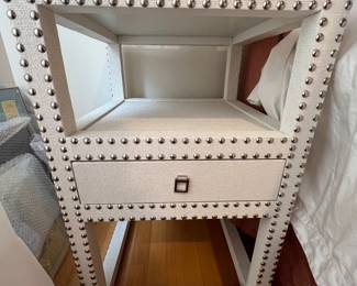 70. Pair of Covered One Drawer End Tables w/ Nailhead Detail (18" x 18" x 28")