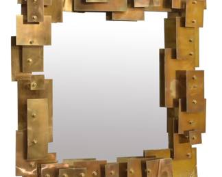 92. Jonathan Adler Brass Puzzle Accent Mirror (30" W x 30" H x 4" D)