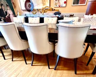 10. Custom Italian Dining Table (118" x 43" x 30")
11. Set of 10 Custom Italian Leather Dining Chairs w/ Tufted Back (23" x 22" x 35")