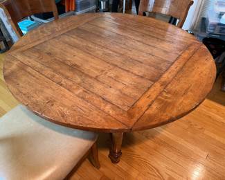 5. Guy Chaddock Plank Top Game Table (36" x 36" x 29") w/ Drop Leaves (51" round) and 4 Chairs (22" x 20" x 34")